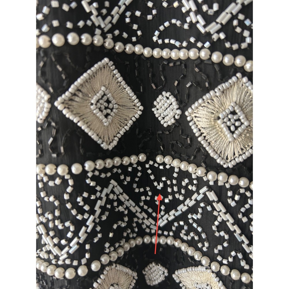 Papell Boutique Evening Vintage Silk Beaded Embroidered Jacket‎ Black White M - Picture 6 of 9